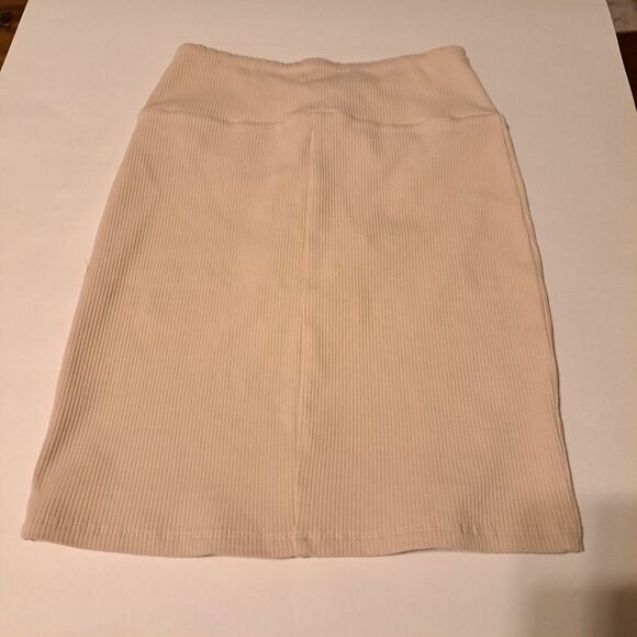 Naked Wardrobe V-Cut Mini Skirt in Oatmeal Stretchy Ribbed Bodycon Womens S NWT - Picture 3 of 13